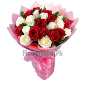 buy 24 red and white roses bouquet in philippines