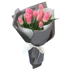 12 pink holland tulip in bouquet to philippines