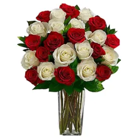 send 24 red and white roses in vase to philippines