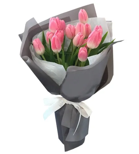 12 pink holland tulip in bouquet to philippines