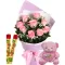 12 Pink Roses With Toblerone Chocolate & Cute Small Pink Bear